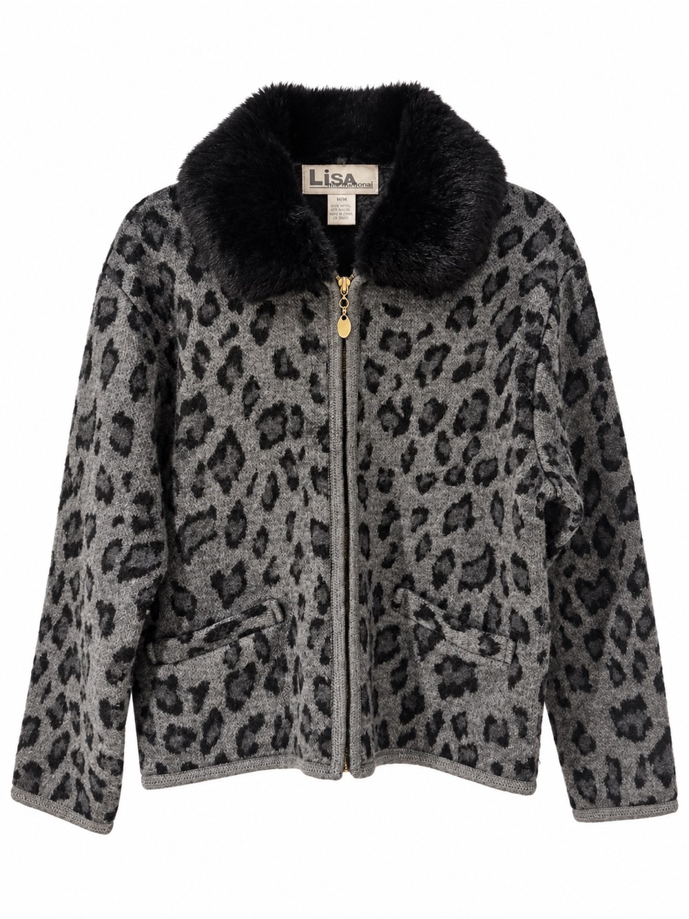 Vintage Lisa International 100% Boiled Wool Leopard Print Jacket